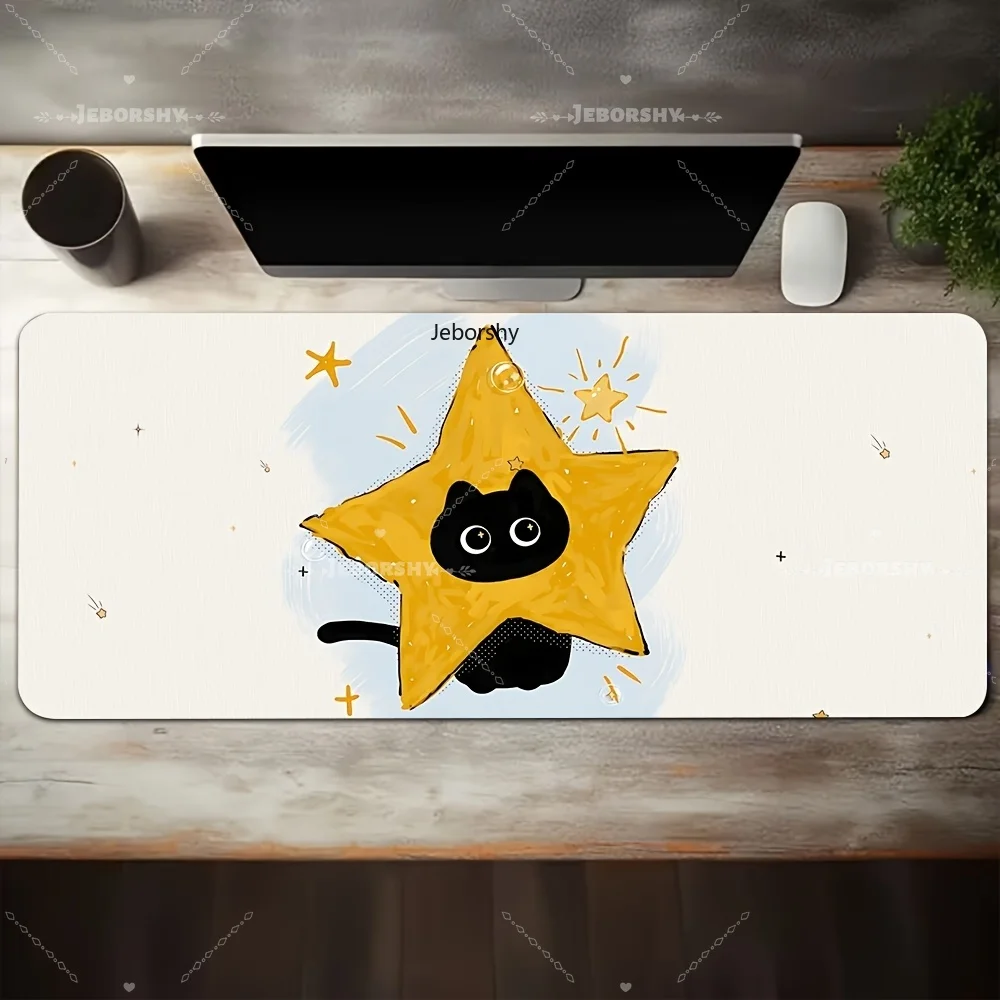 

Cute Black Cat in Yellow Star Large Gaming Mouse Pad Non-Slip Desk Mat