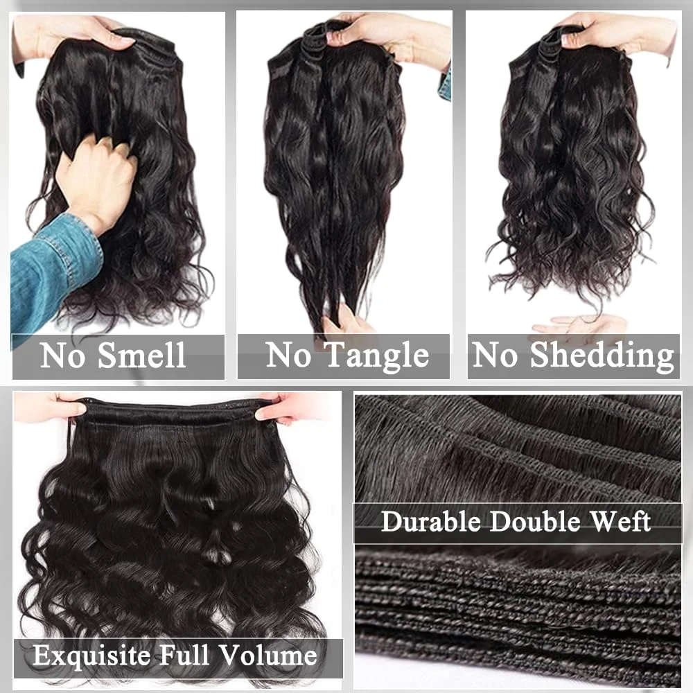 Bundles de cheveux humains Body Wave, cheveux vierges brésiliens, 100% non transformés, noir naturel, 10-26 faisceaux, 12A