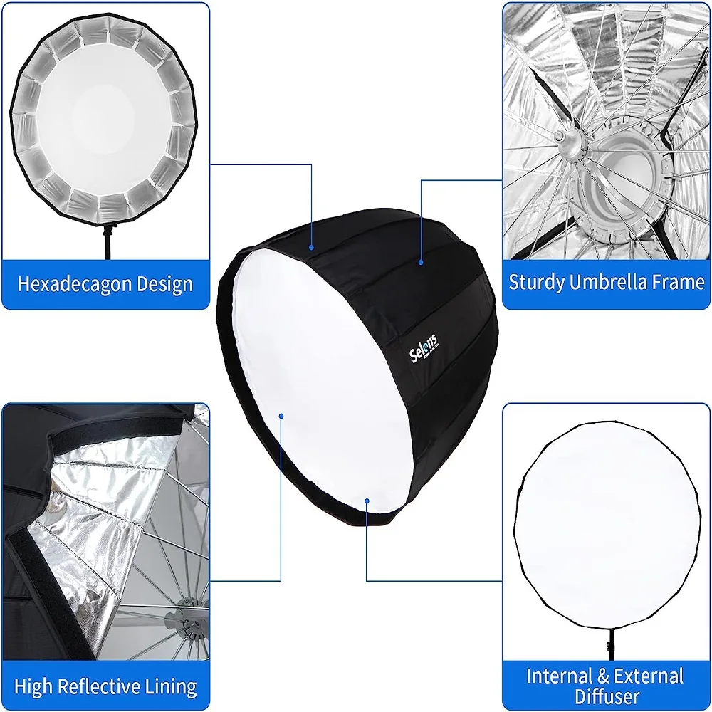 Selens 120cm Sixteen Horns Deep Parabolic Folding Umbrella Softbox Photo Studio Kits Photography Accessories Softbox Honeycomb