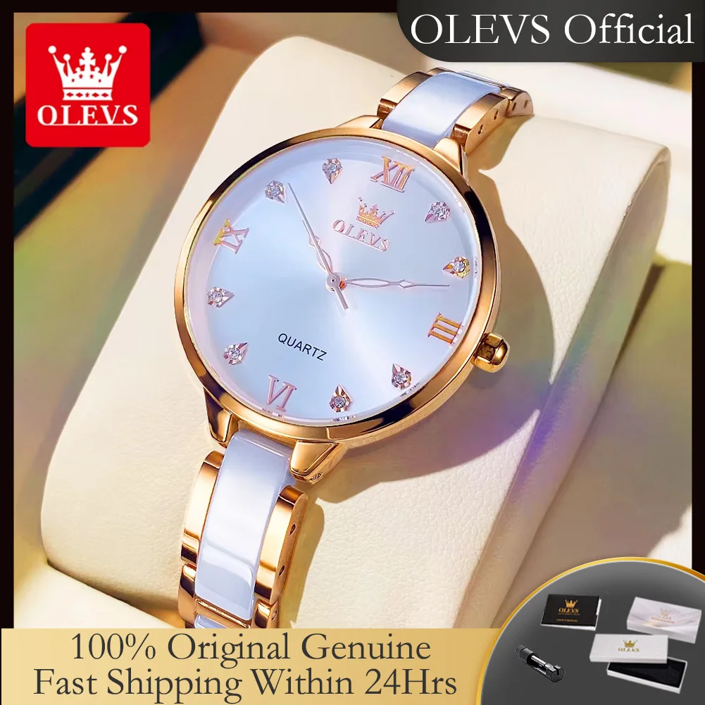 

OLEVS 5872 Woman Watches Imported Japan Quartz Movement Waterproof Watch for Women Elegant Ceramic Strap Ladies Wristwatch Gifts