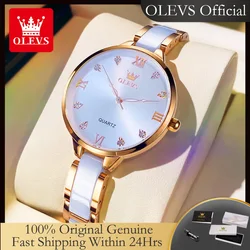 OLEVS-reloj de cuarzo japonés para mujer, pulsera resistente al agua con movimiento, con correa de cerámica, regalo elegante, 5872