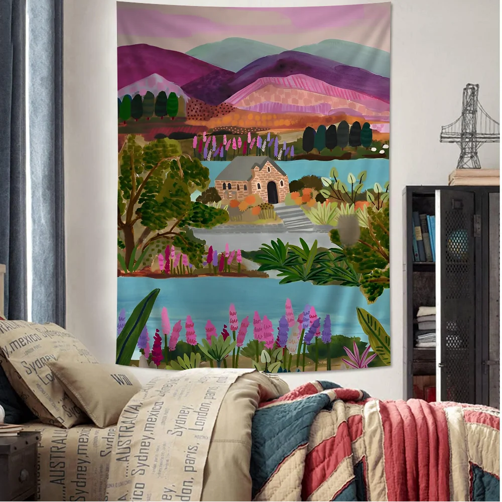 

New Zealand Pools Lake Colorful Tapestry Wall Hanging Hippie Flower Wall Carpets Dorm Decor Wall Art Decor