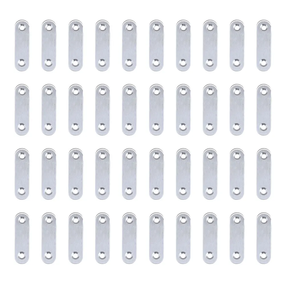 

40pcs Stainless Steel Straight Bracket Flat Metal Jointing Plates Heavy Duty Corner Brace For Furniture Repair Shelf Bed Table