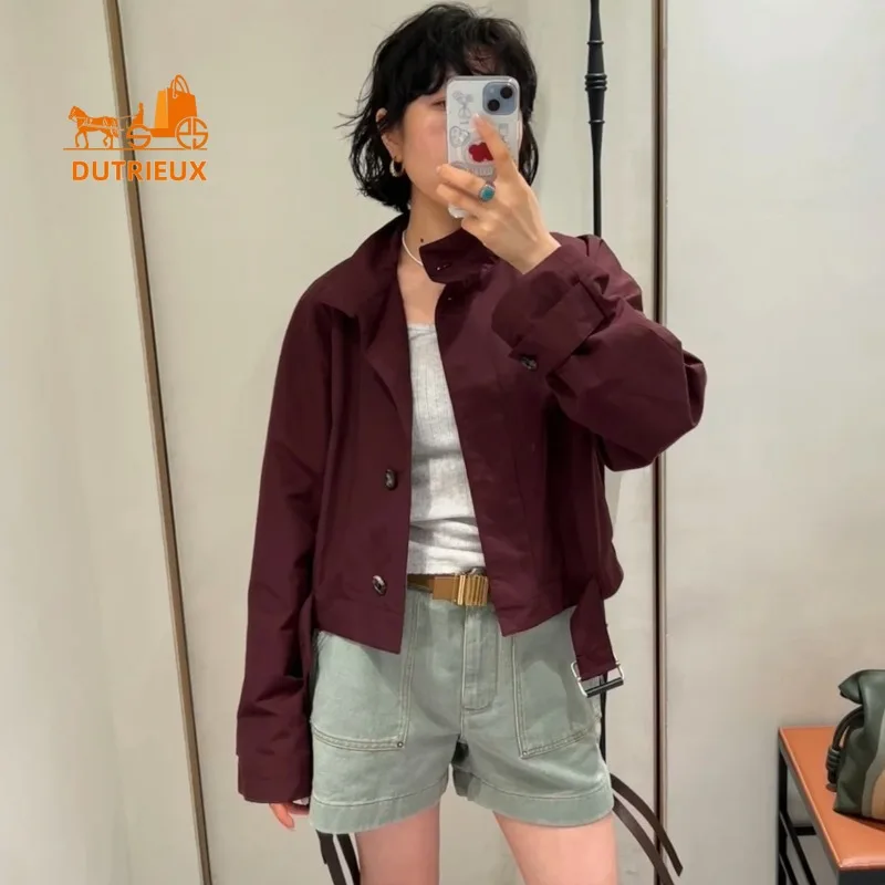 Women's Autumn and Winter Waist Tie Half Turtleneck Jacket,100% Polyester Short Version Versatile Modern and Fashionable Buttons