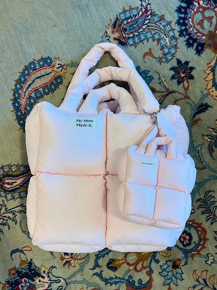 

Романтическая розовая сумка на одно плечо с хлопковым наполнением, сумка-тоут, оригинальный дизайн, нейлон ярких цветов, чистый цвет для ежедневного использования