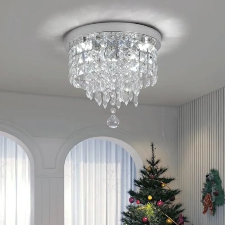 

Хромированная потолочная люстра-светильник Crystal с LED-подсветкой для спальни, гардеробной, ванной комнаты, прихожей, белый свет