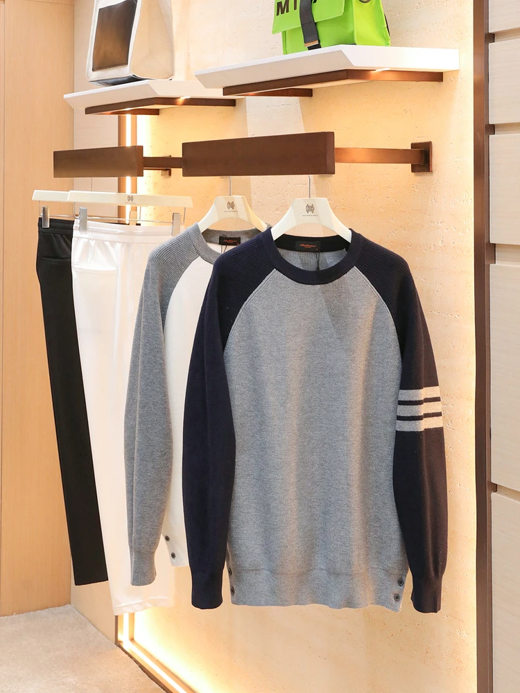 

Autumn and winter new college style contrasting color round neck stacked wear bottoming knitted sweater