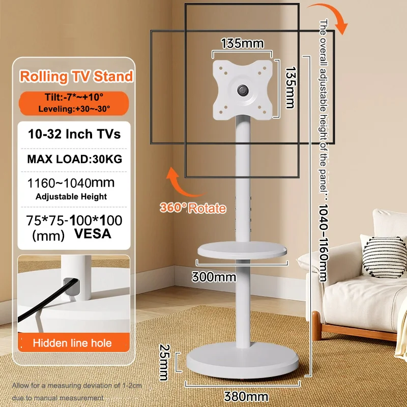 Rollende tv-wagen voor 10-42 inch OLED LED-monitoren, in hoogte verstelbare draagbare tv-vloerstandaard biedt plaats aan maximaal 66 lbs, max. VESA 200x200 mm