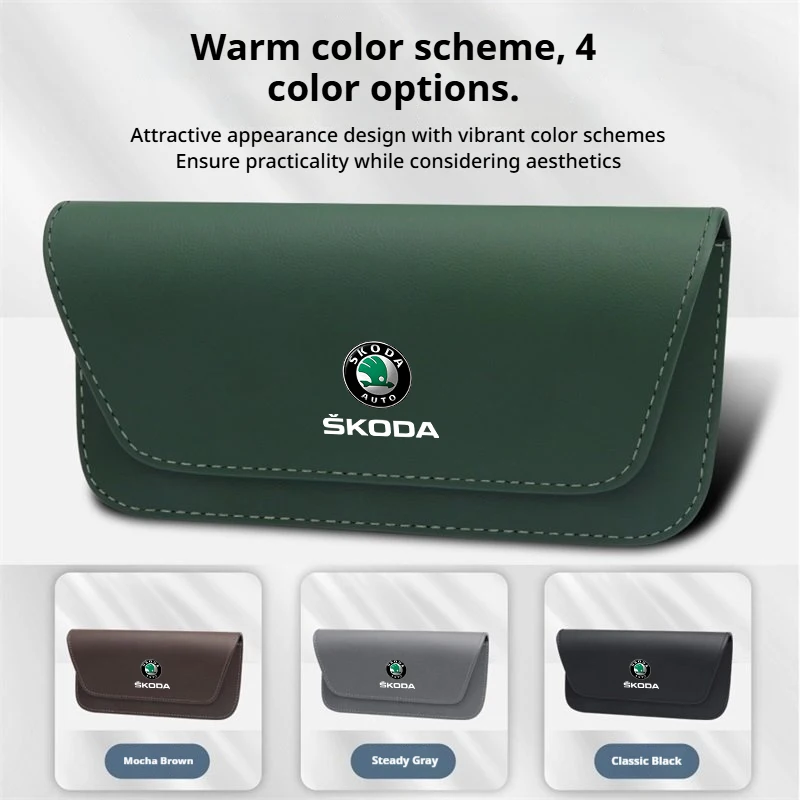 

For Skoda Octavia Kodiaq Enyaq iV Kamiq Scala Superb Fabia Rapid Karoq YetiCar Suede Glasses Box Case Sun Visor Sunglasses Clip