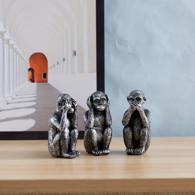Three Wise Monkeys Statue Resin Crafts Set for Office Desk Home Decor Creative Gift for Men Women view 4