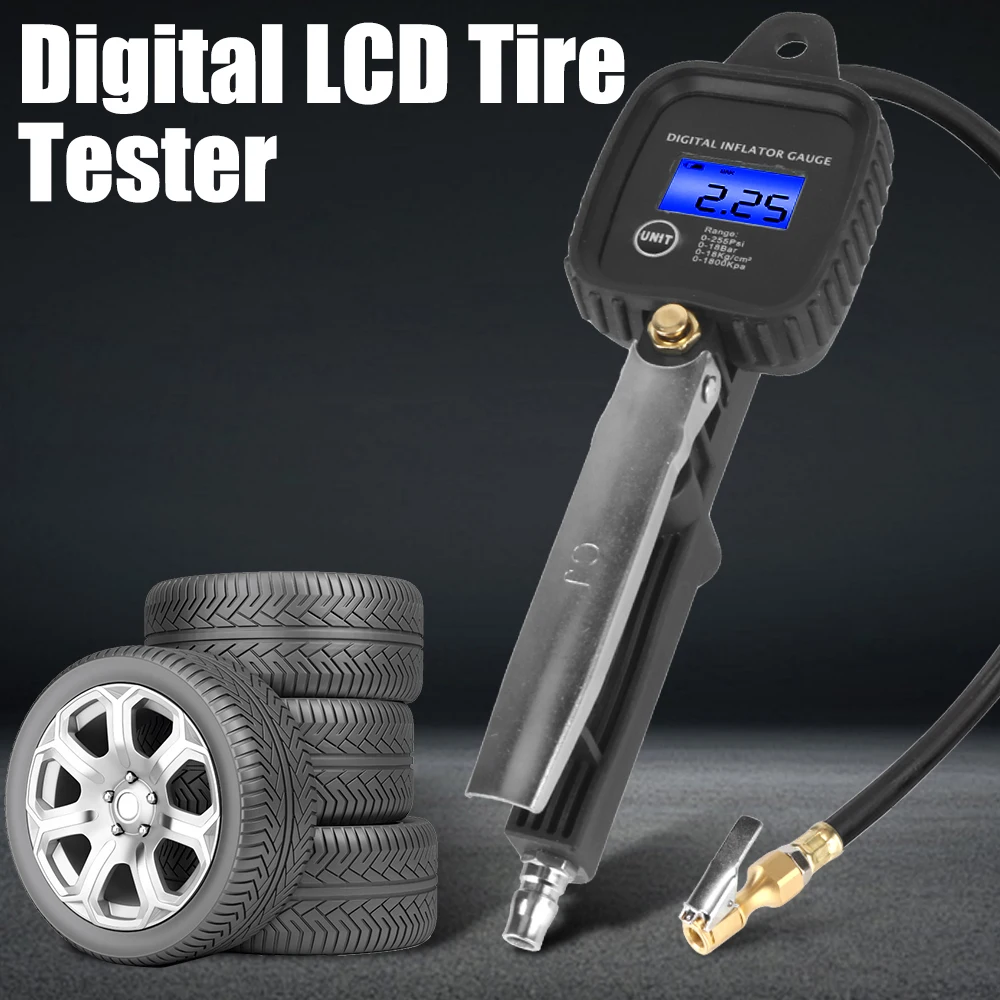 High-precision Monitoring Inflation Gun With Inflator Hose Digital Inflator Gauge Car Tire Manometro Car Tire Pressure Gauge