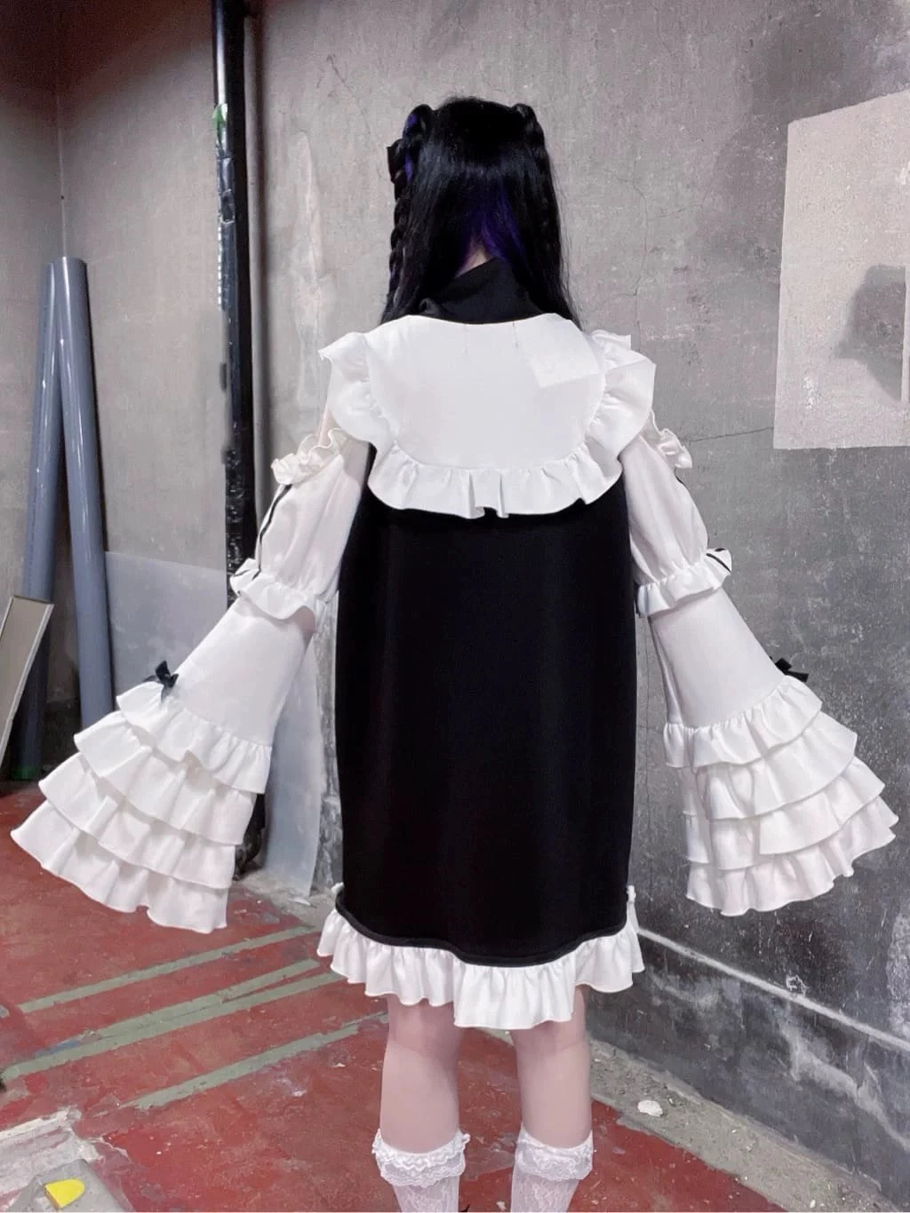 일본 마이닝 시리즈 프릴 오프 숄더 긴 소매 중간 길이 루즈한 스웨트 재킷 2025 봄 신작 루즈 드레스 로리타