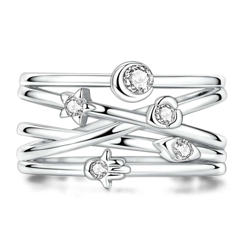 Original 925 Sterling Silver Women Rings Sparking Zirconium Ring Lucky Guardian Multi Layer Rings For Engagement Jewelry Gifts