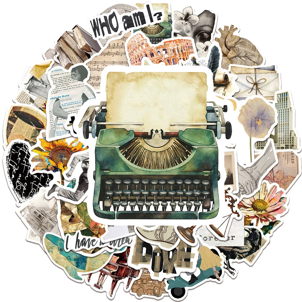 

10/30/50pcs Vintage Broken Newspaper Art Graffiti Stickers Aesthetic Cartoon Sticker Suitcase Helmet Phone Laptop Decals Decor