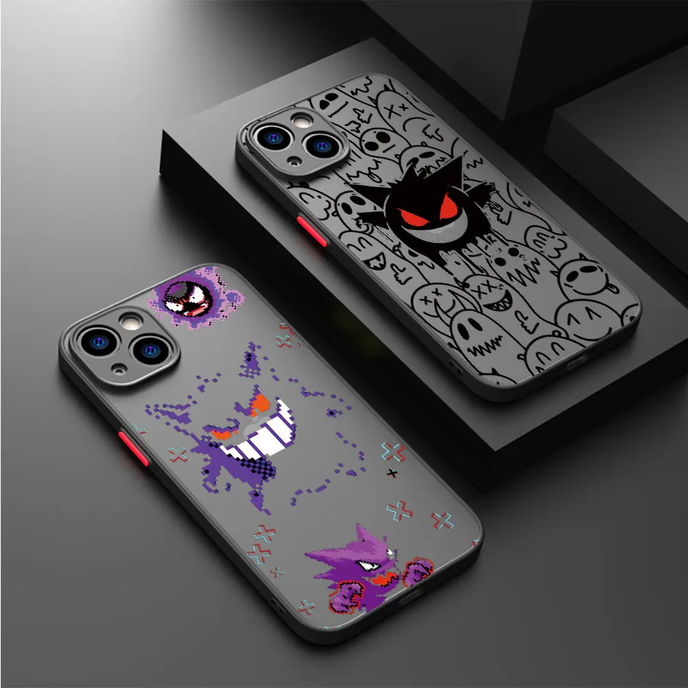 Matte Case for IPhone 15 13 12 11 14 Pro Max Mini X XS Max XR 6 7 8 Plus SE(2022) Shockproof Cases Pokemon Cool Cartoon Gengar