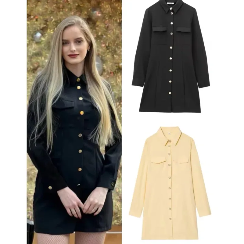 Outono crepe fino ajuste vestido feminino botão decoração midi vestido de manga longa casual moda turn-down colarinho vestidos