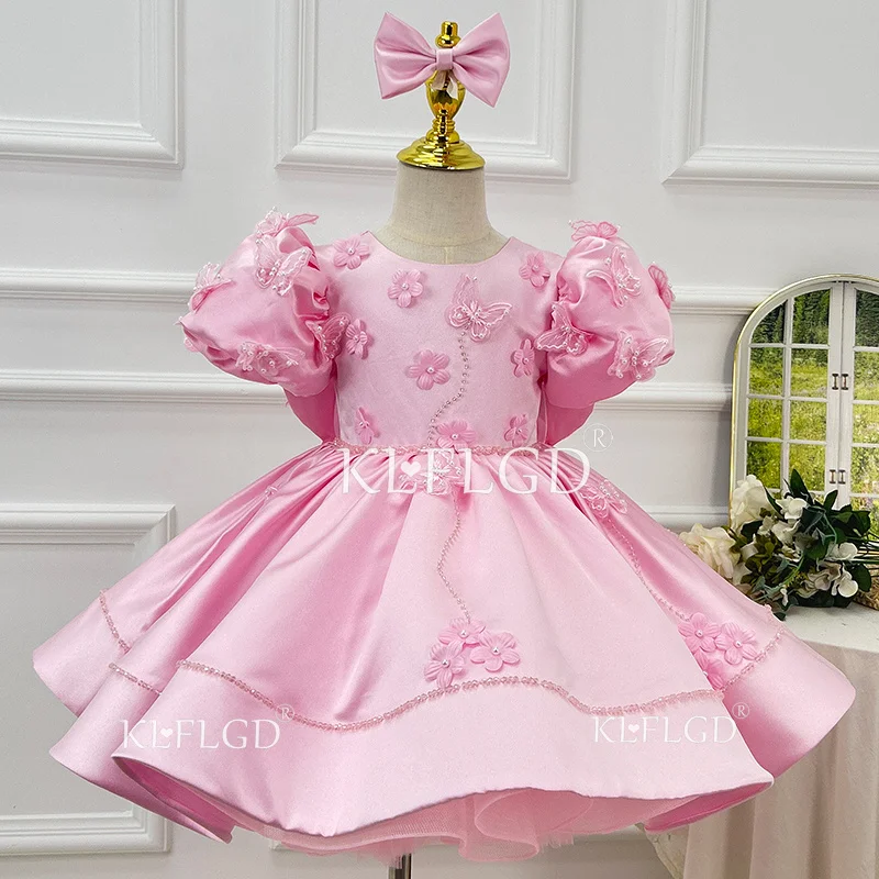 KLFLDG Children Pageant Dress Pink Butterfly Exquisite Christmas Gift Toddler Baby Girl One Year Old Dress