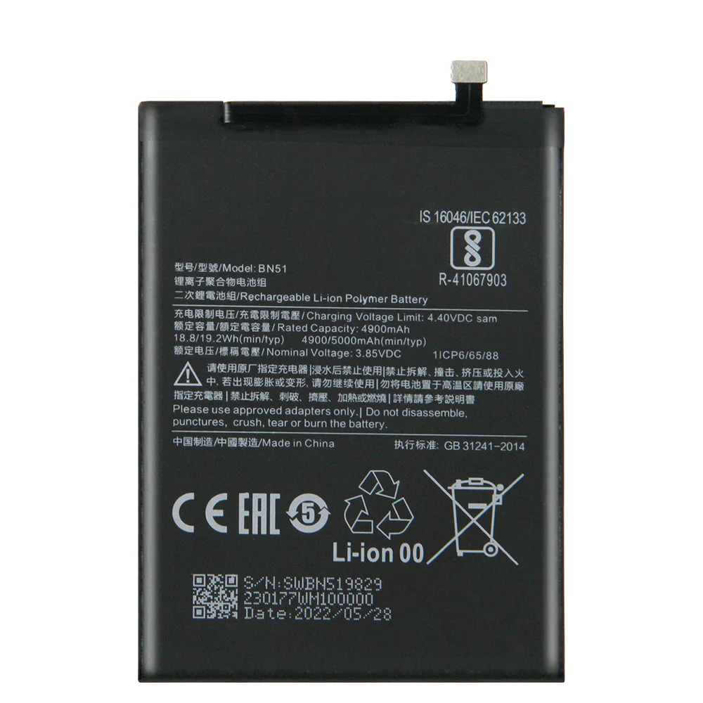 Bateria de substituição BN51 para Xiaomi Redmi 8 Redmi 8A Redmi8 Bateria recarregável 5000mAh