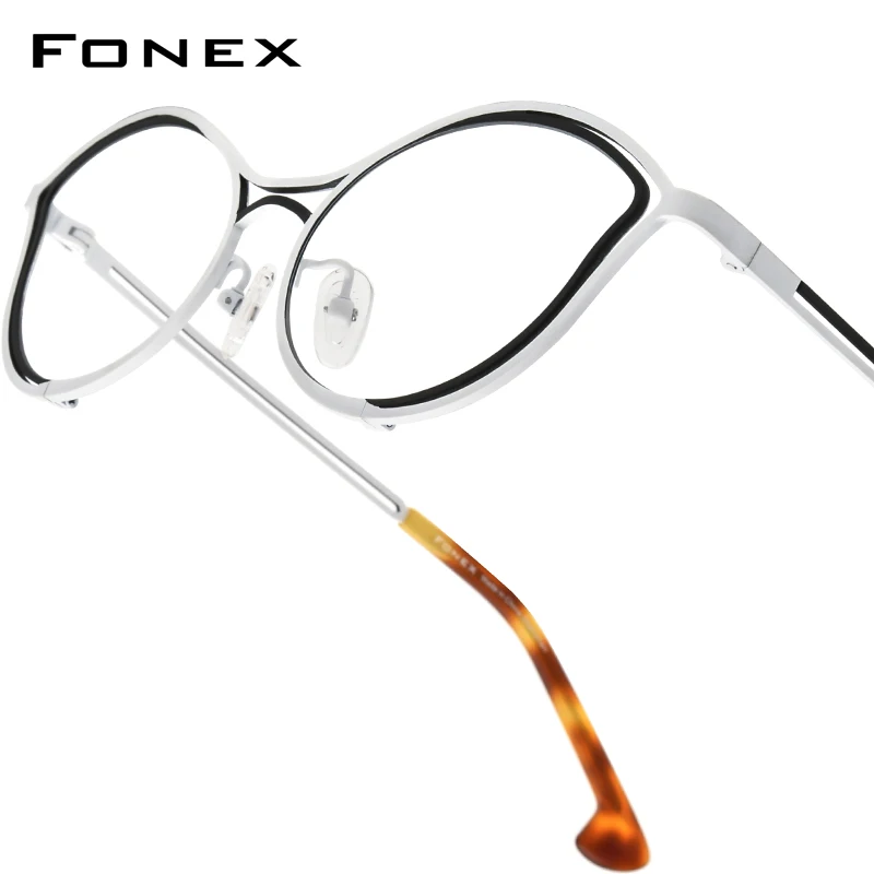 FONEX Pure Titanium Glasses Frame Women Fashion Brand Design Cat Eye Eyeglasses Female Cateye Custom Ultralight Eyewear  85820