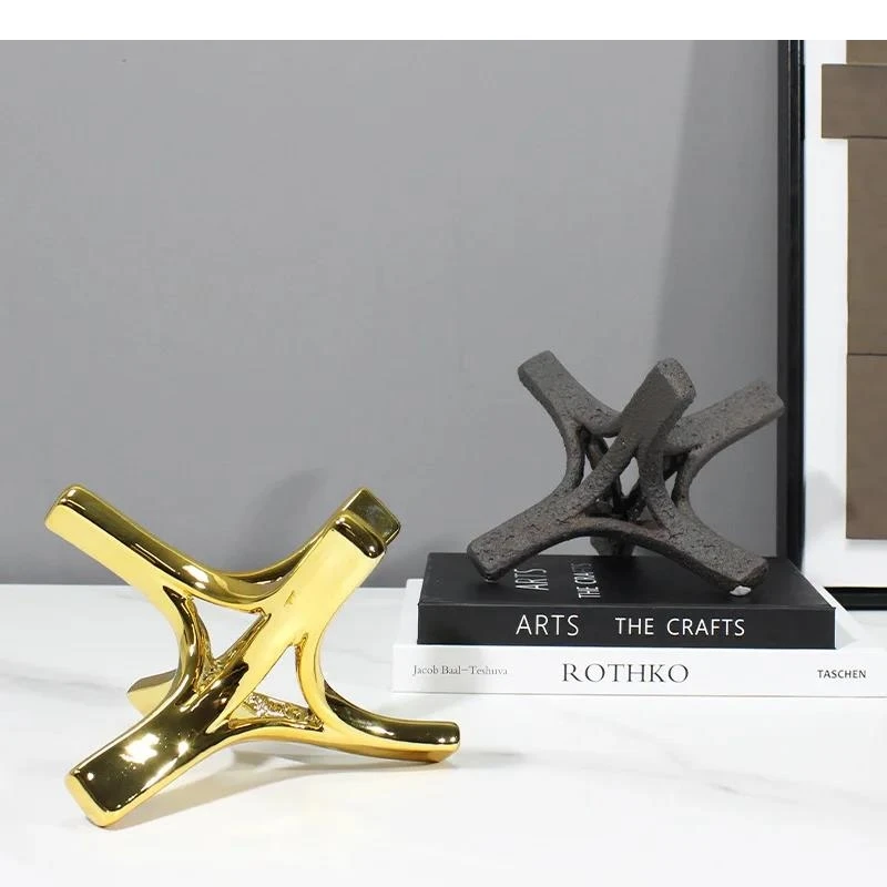Resin Handicraft Geometric Hexagon Gold Hollow Sculpture Golden Star Abstract Decorative Figurines Room Decoration Accessories