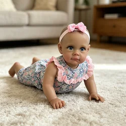 60CM Dark Skin Maggi Reborn Doll Handmade Lifelike Baby Doll with 3D Multi-Layer Painted Skin Hand-Rooted Hair, Realistic Toy
