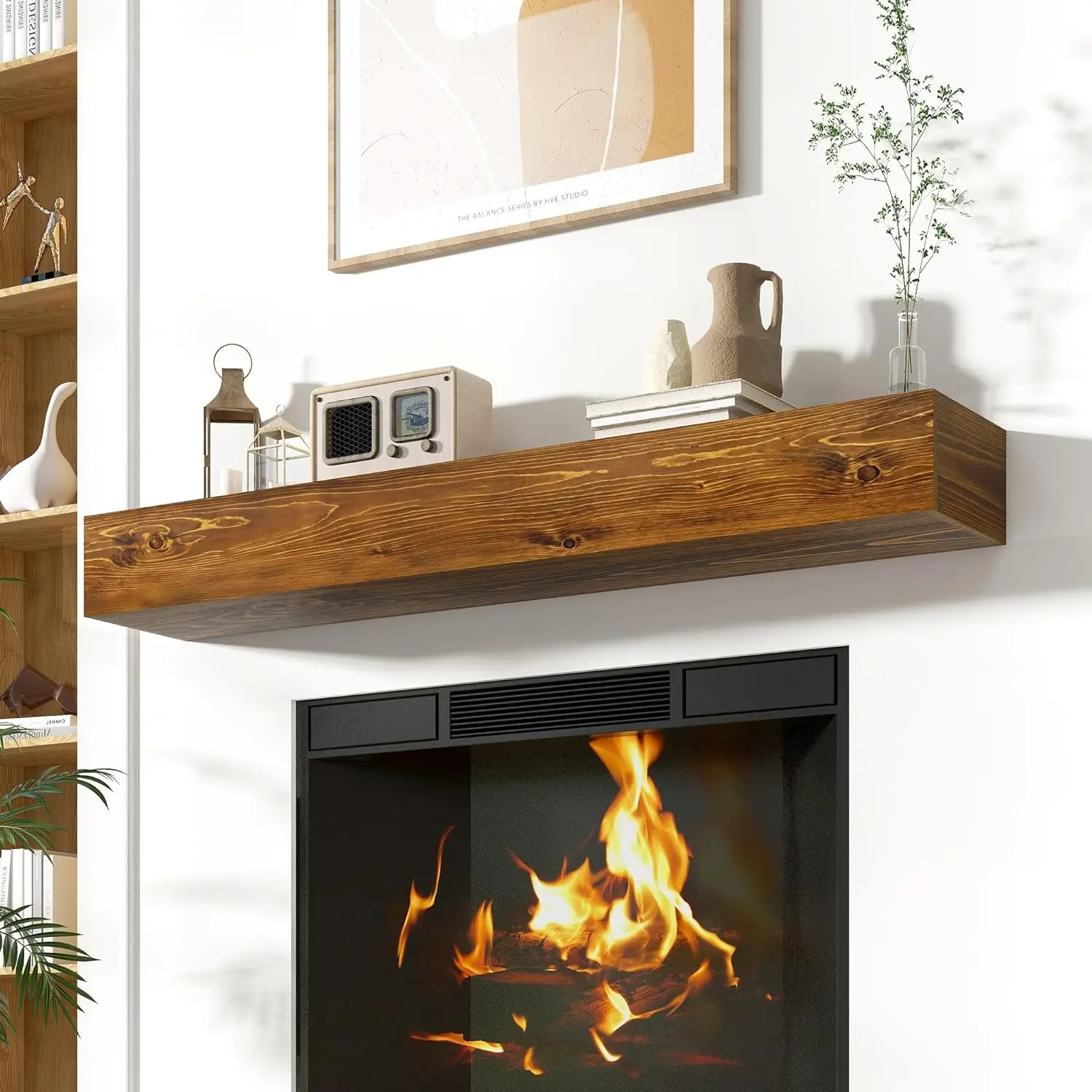 

Floating Fireplace Mantel Shelves, 60x8x5 Inches Natural Wooden Floating Shelf for Over Fireplace, Wall-Mounted Mantel Shelf