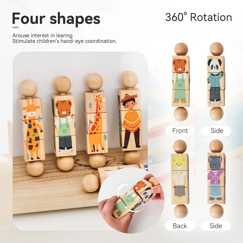 1PC ไม้เด็ก Rattle ของเล่นการ์ตูนหมุนบล็อกจับคู่ปริศนาของเล่นสําหรับเด็กวัยหัดเดินการออกกําลังกาย Hand Eye Montessori ของเล่นของขวัญ