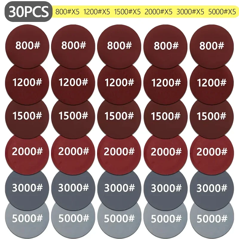 3Inch 75MM Hook and Loop Sandpaper Kit 30-143 Pcs Aluminum Oxide Assorted Grit 60-10000 for Grinding Wool and Metal