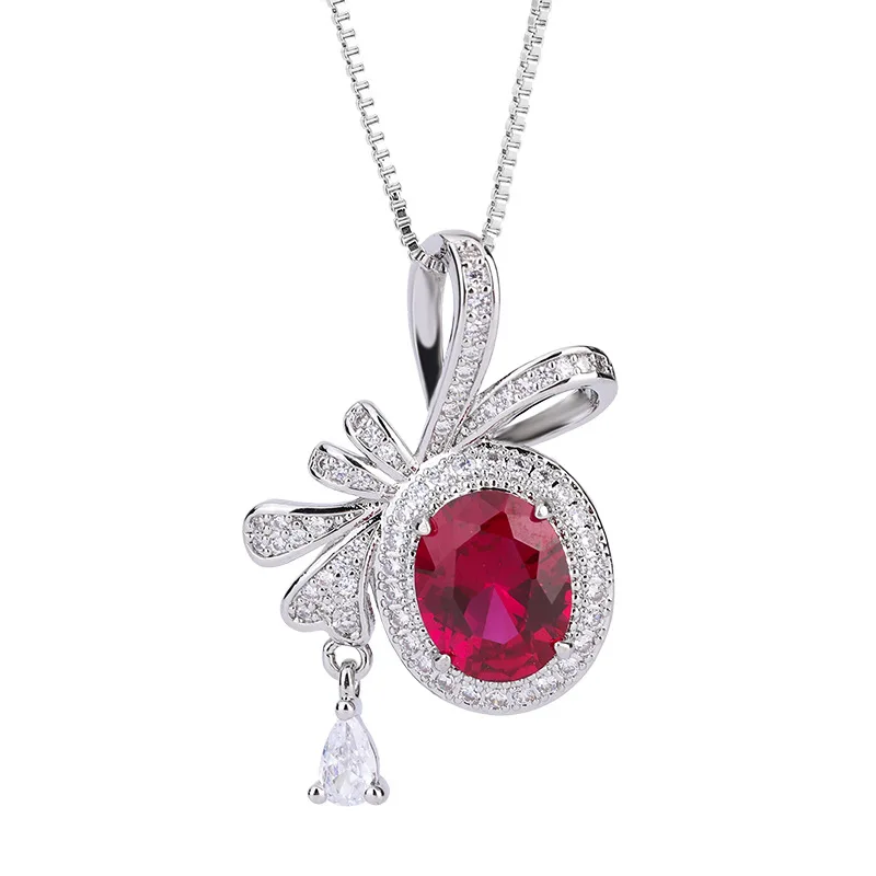 Jewelry Gold-Plated Colored Gems Bow Creative Pendant Necklace Diamond-Embedded Main Stone 8 *