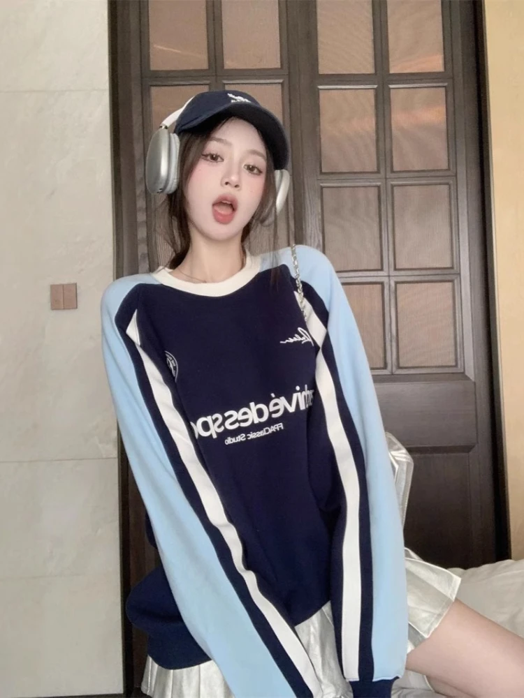 힙합 오버사이즈 셔츠 레트로 아메리칸 프린트 풀오버 봄 가을 신상 여성 루즈핏 긴팔 그래픽 탑 스트리트웨어 스웨트셔츠