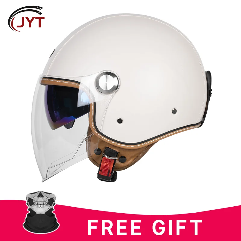 

JYT Flagship Shop 3/4 Open Face Leather Motorcycle Helmet with Double D-Ring Chin Strap Security Ensures Stable Riding for Man