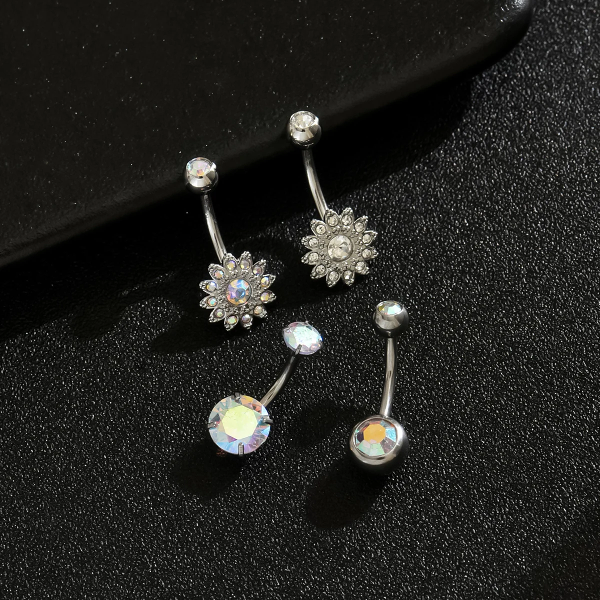 4Pcs Sunflower Belly Button Rings Gold Color Rhinestone Navel Piercing Navel Piercing Goth Ball Nombril Body Jewelry for Women