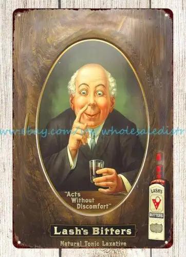 1930s Wimpern bitter natürliche Tonic Abführmittel Metall Zinn Zeichen Rabatt Wand kunst