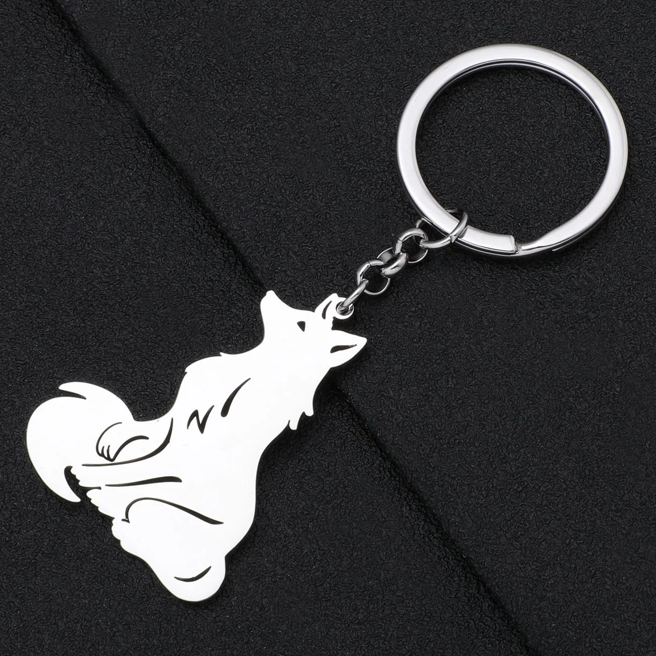 BONSNY Silver Plated Sitting Fox Key Chains Cute Animals Key Ring Accessories For Women Girls Stainless Steel Keychain Gifts