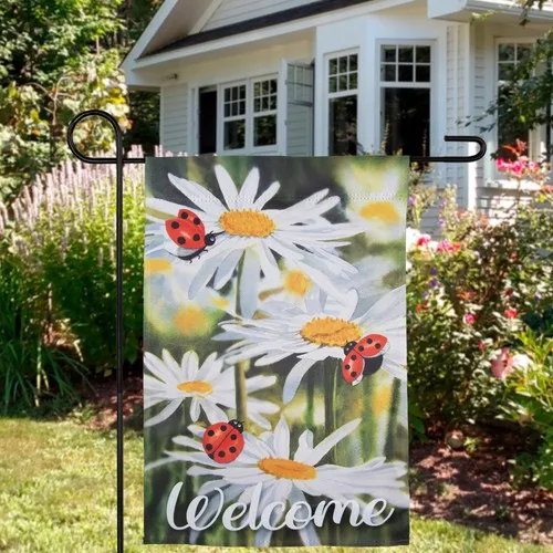 Northlight Welcome Ladybug and Daisey Outdoor Garden Flag 12.5