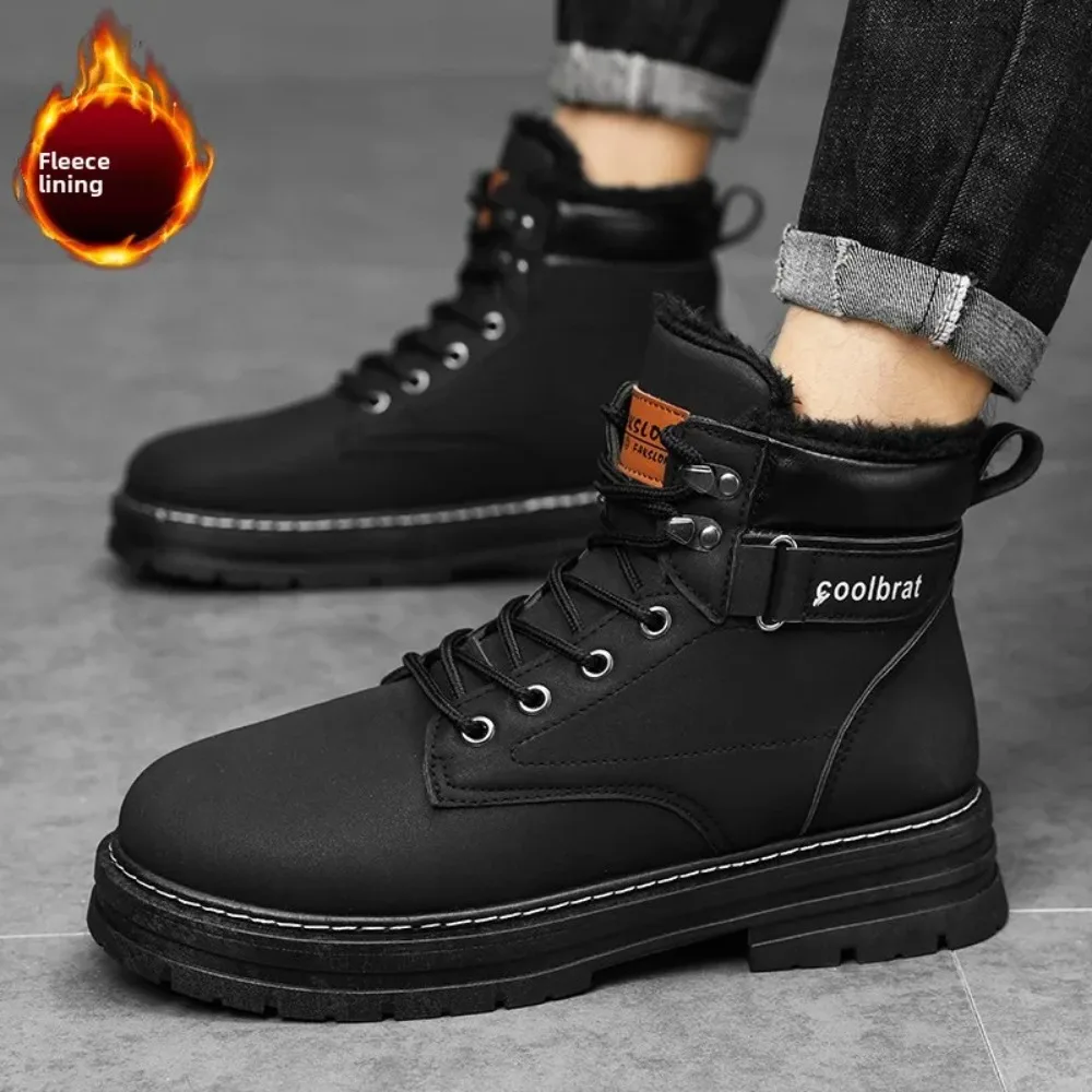 أحذية شتوية فاخرة لعام 2025 أحذية رجالية مخملية عالية الجودة بنمط الدنيم الغربي عصرية ويمكن مقترنة مع سراويل العمل #3