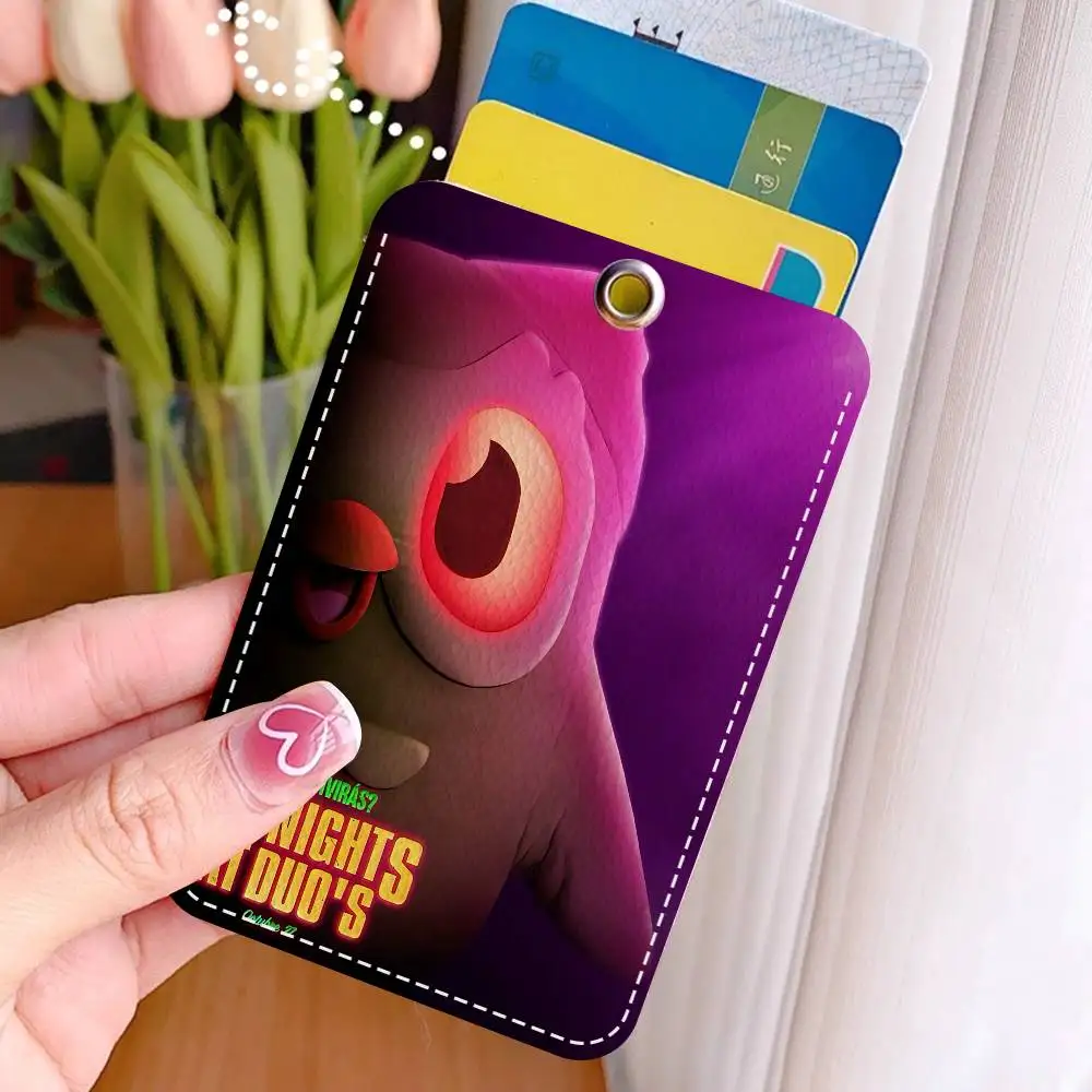 Duolingo Owl Duo 2 1Pc PU Leather Card Holder Keychain Key Ring Door Lock Access Tags ID Card Case Keychain Card
