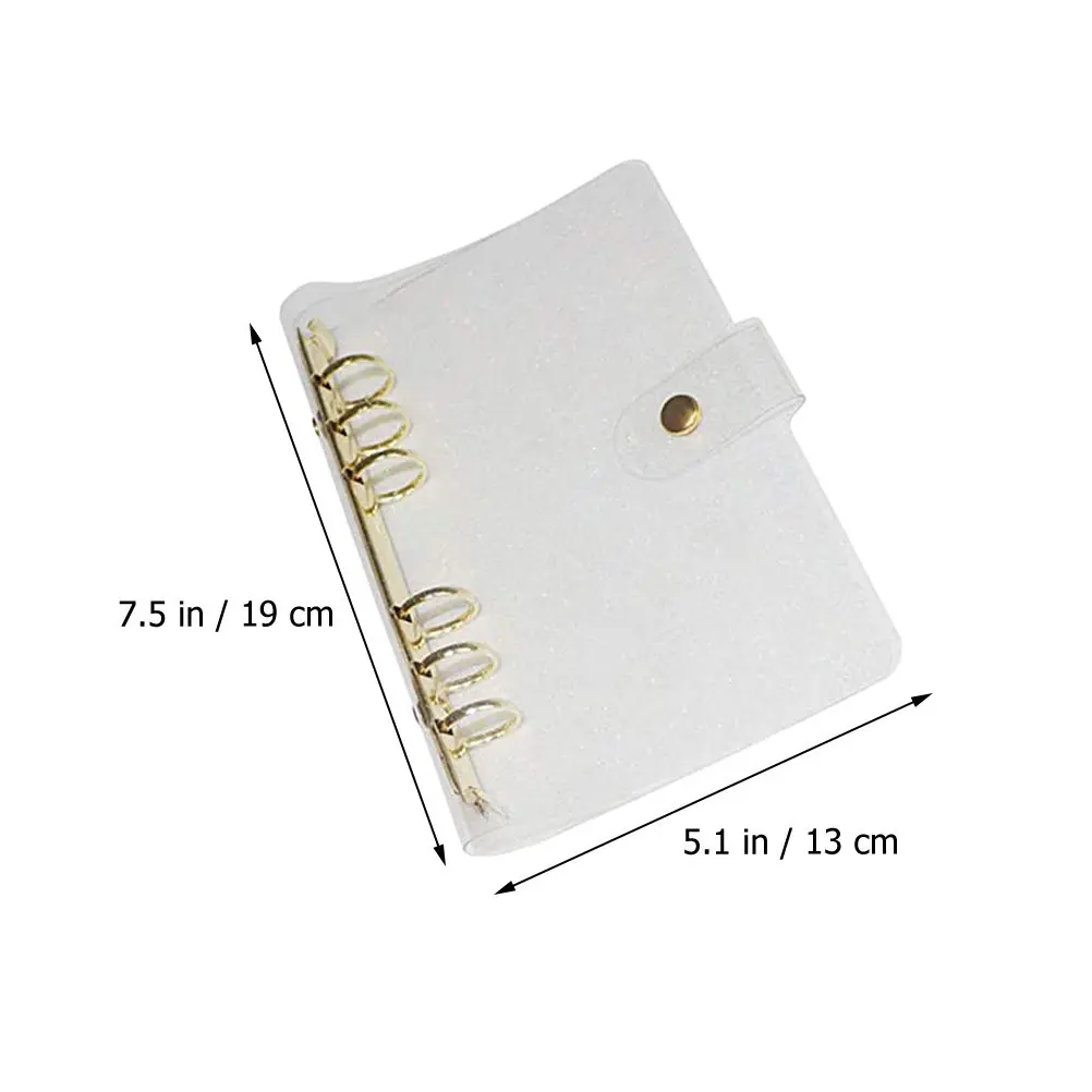 Glitter Pvc A6 Binder Cover Refillable 6 Ring Metal Button Office Supply Notebook Protector For School