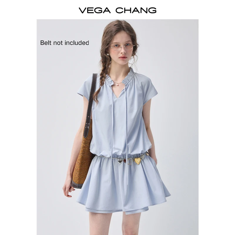 

Vega Chang Blue Flower Bud Dress 2026 Summer New Design Lace-Up Skirt [Belt Not Included]