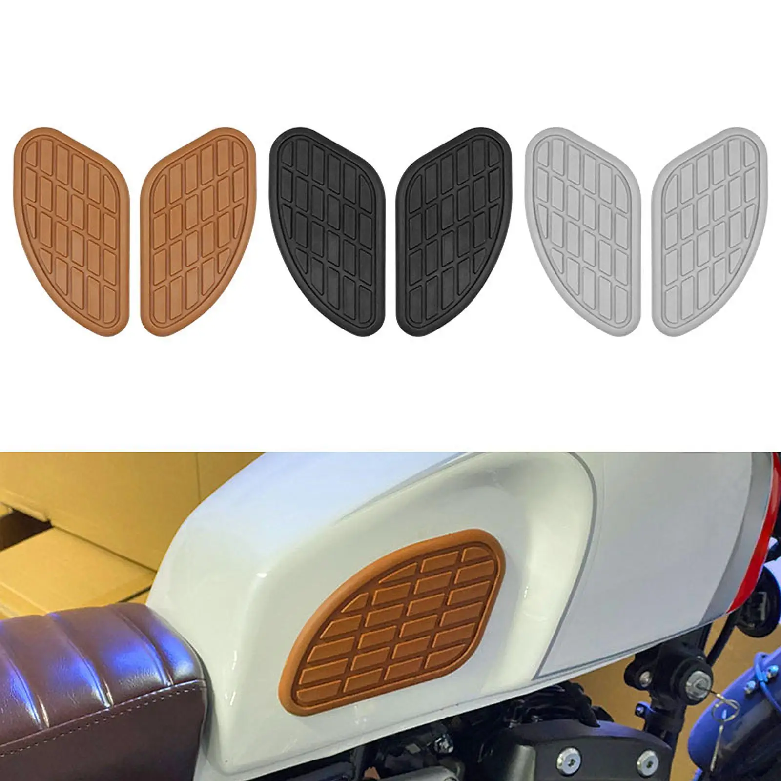 

2x накладки на бак мотоцикла, противоскользящие, простые в использовании, износостойкие боковые тяговые накладки, запасные аксессуары, детали для сборки