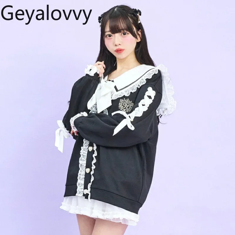 

Japanese-style SC Navy Collar Cross-ribbon Embroidered Cardigan Coat Sweet Girl's Bow Single-breasted Sweatshirt Jacket