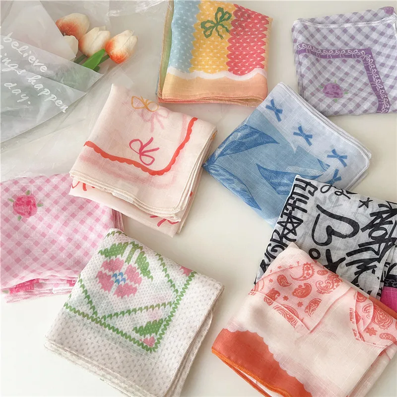 

Fashion Ribbon Square Scarf Kerchief Women Neckerchief Scarves Head Wraps Headscarf Headband Bandanas Neck Protection Decoration