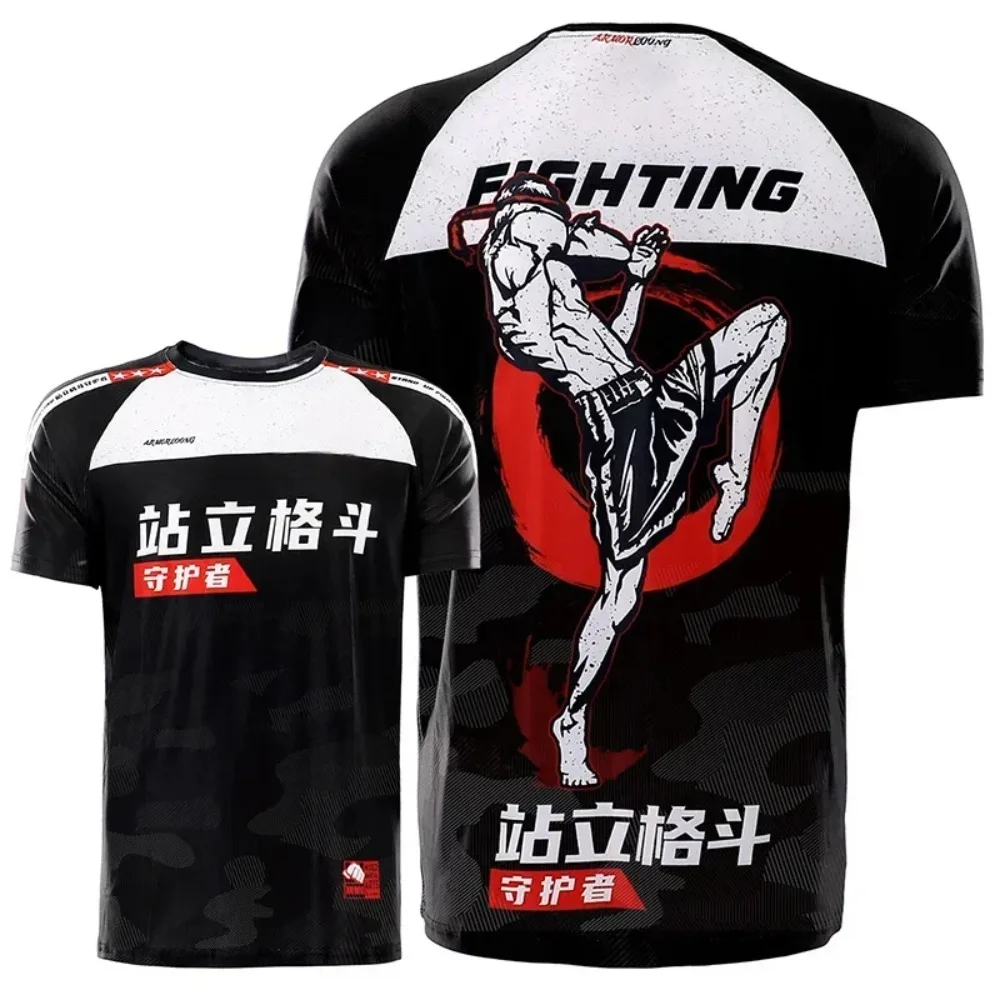 Thai Boxing Men's Quick-dry Breathable 3Dprinted Sports Tshirt Brazilian Jiujitsu Mixed Martial Arts Team Training with Children