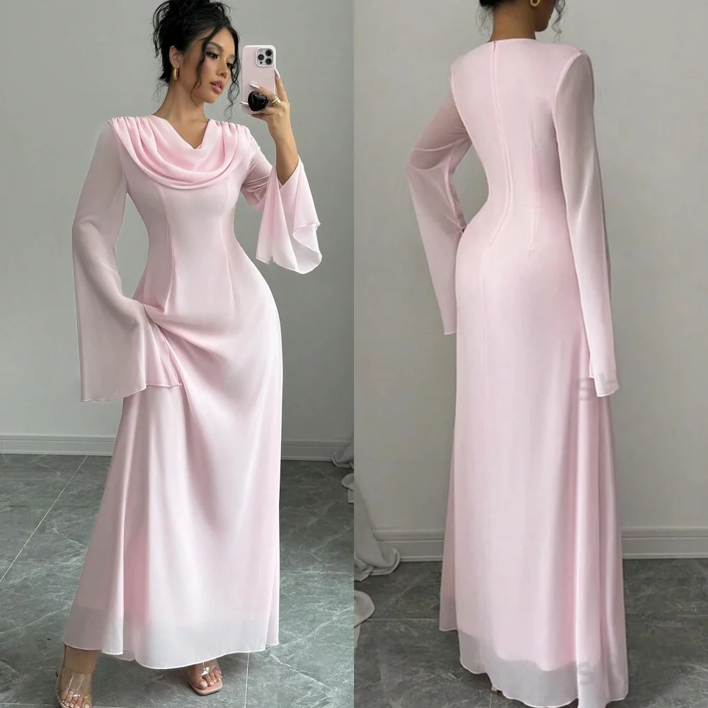 

Customized Simple Sizes Available Chiffon Pleat Ruched Scoop Neck A-line Midi Dresses Bespoke Occasion Dresses Elegant Exquisite