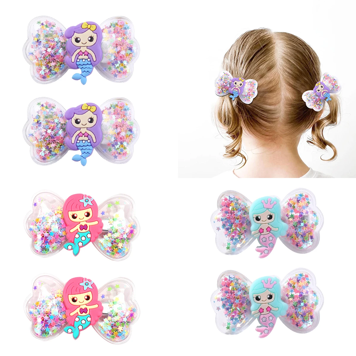 2pcs Fashion Mermaid Hairclips For Girls Cartoon Colorful Hairpins Baby Kids Decorative Barrettes Cute Boutique Hair Accessories