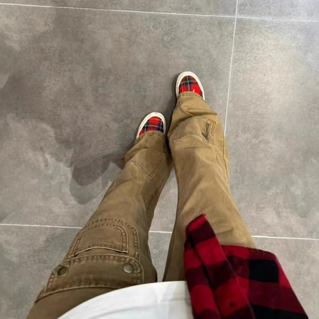 

Khaki Retro Dipped Micro Horn Jeans High Street Style Spring Autumn New Boys And Girls Long Pants American Fashion