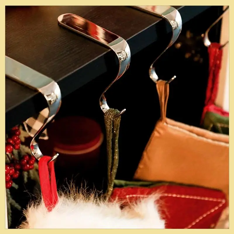 TTKK-크리스마스 스타킹 홀더 크리스마스 벽난로 걸이 후크 휴일 맨틀 화환 클립 금속 그립 4개 세트(골드) 내구성