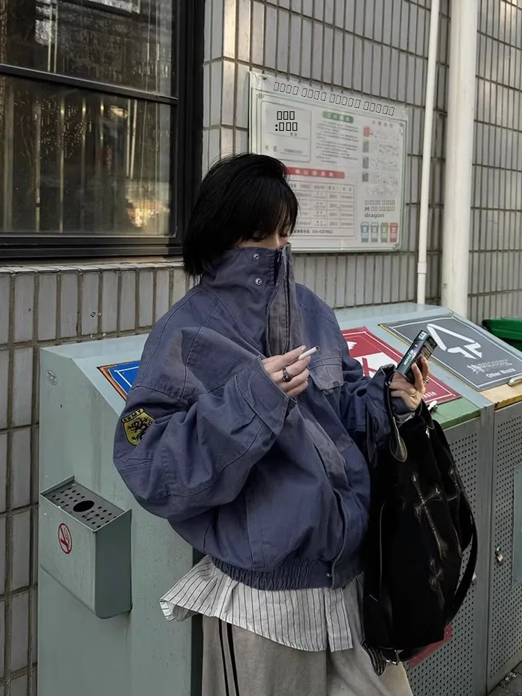 

Мужская осенняя модная бейсбольная куртка Waed Canvas American Sle, свободная длинная одежда