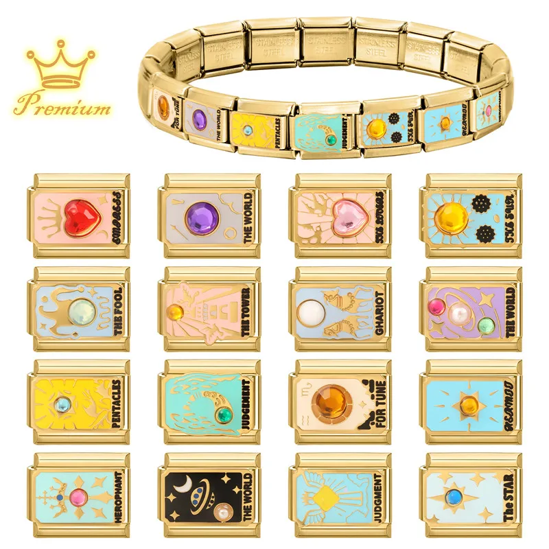 Y2K Original Golden Tarot Cards Zircon DIY Italian Charm Bracelet Stainless Steel Women Jewelry DIY Making Gifts Drop Shipping