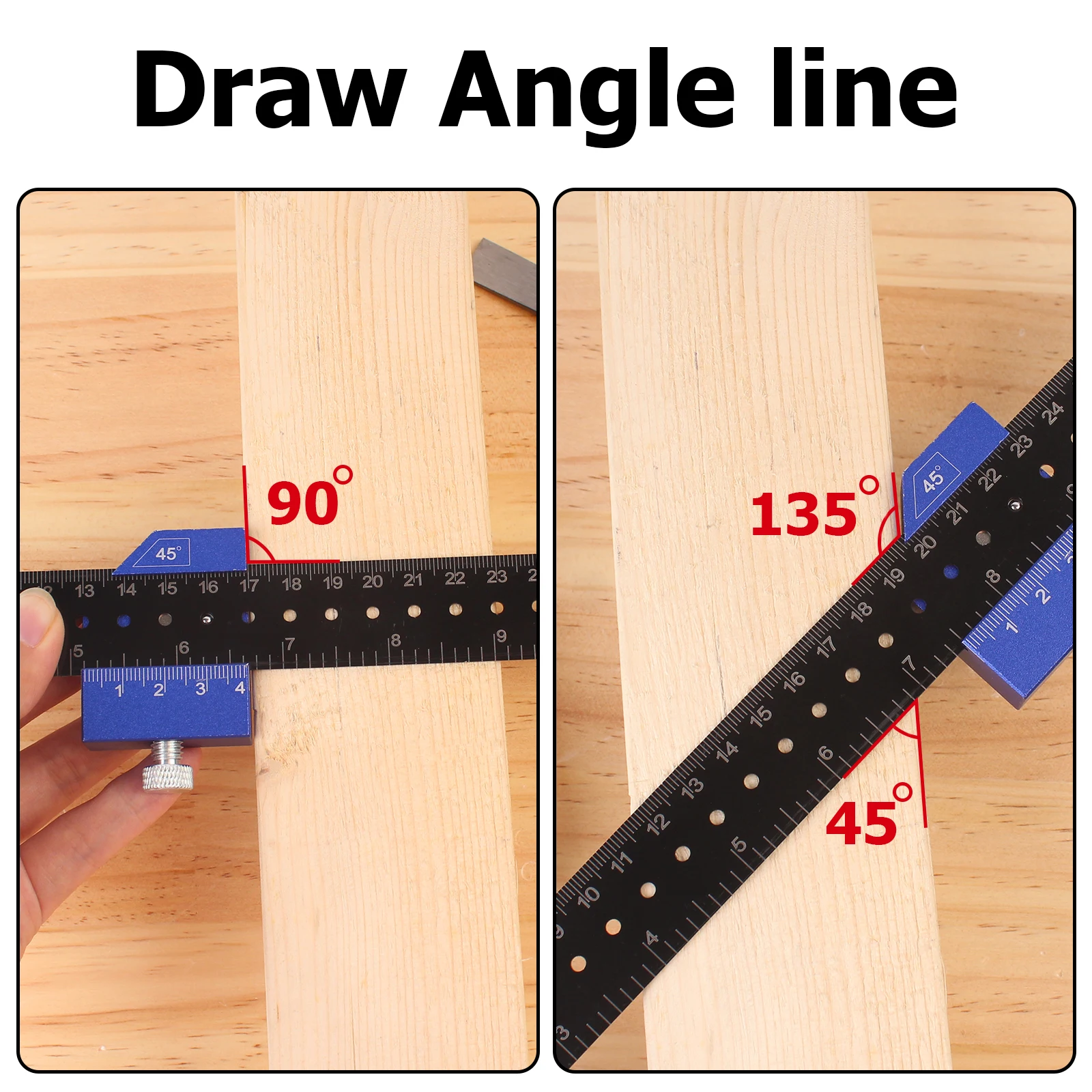 Woodworking Ruler Precision Pocket Metal Slide Rule Inch and Metric T-Type Scribing and Square Ruler for Marking and Measuring